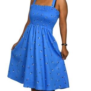 Hutch Tristan Dress Blue Synchro Swimmers Midi Smocked Pinafore Sundress Size 2